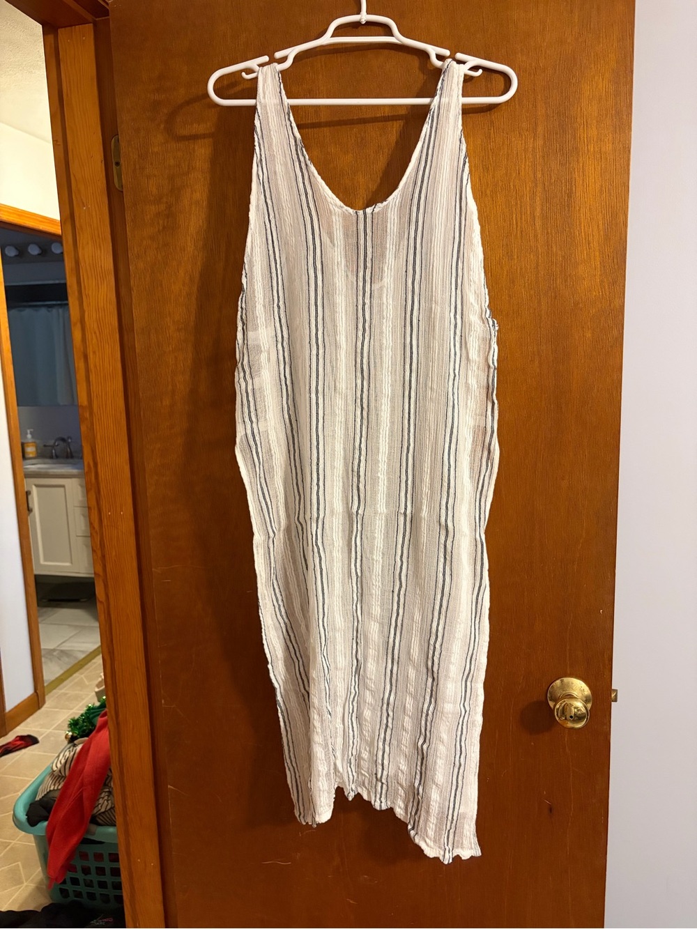 Vitamin A White and Navy Striped V-Neck Swim Coverup Dress